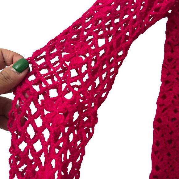 Womens Magenta Pink Fully Crocheted Buttoned Cardigan Size M/L - Picture 2 of 5